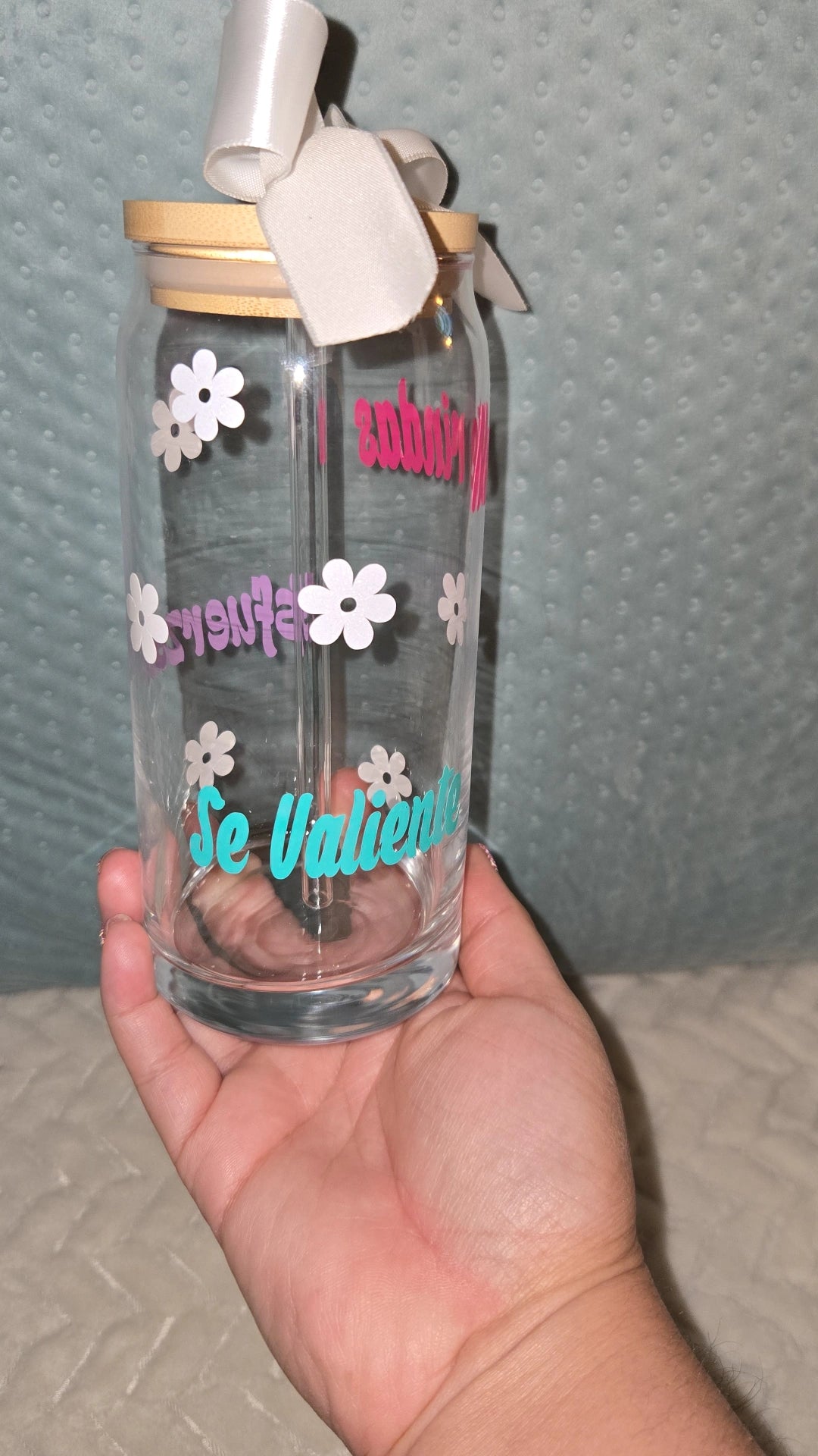 "DIOS ESTA CONTIGO" Glass Can