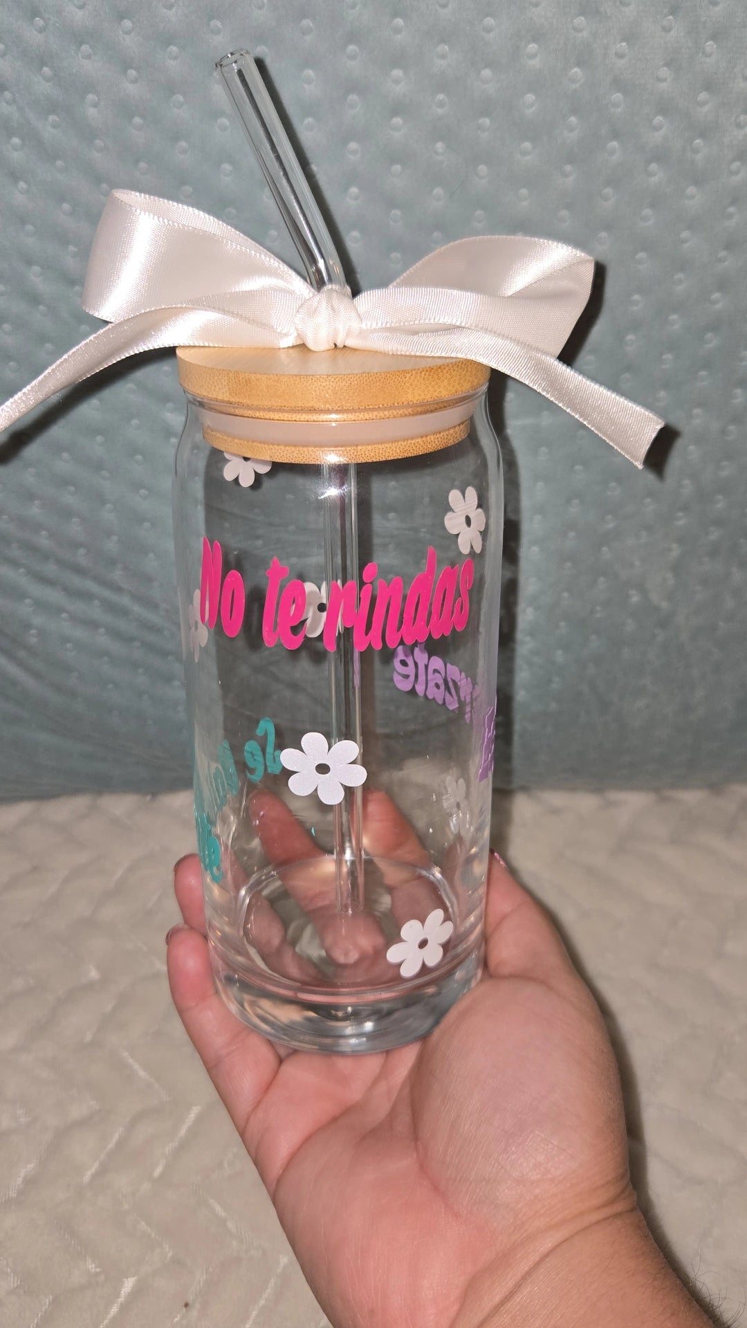"DIOS ESTA CONTIGO" Glass Can
