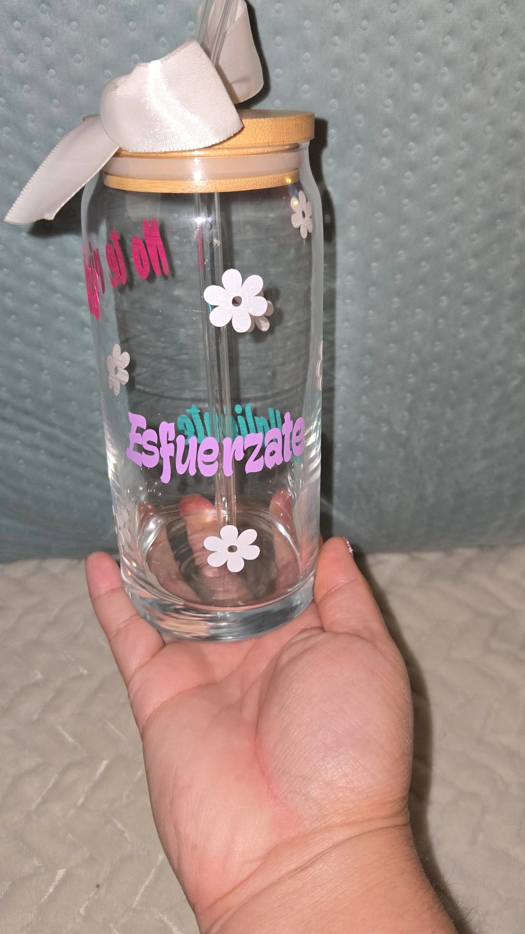 "DIOS ESTA CONTIGO" Glass Can